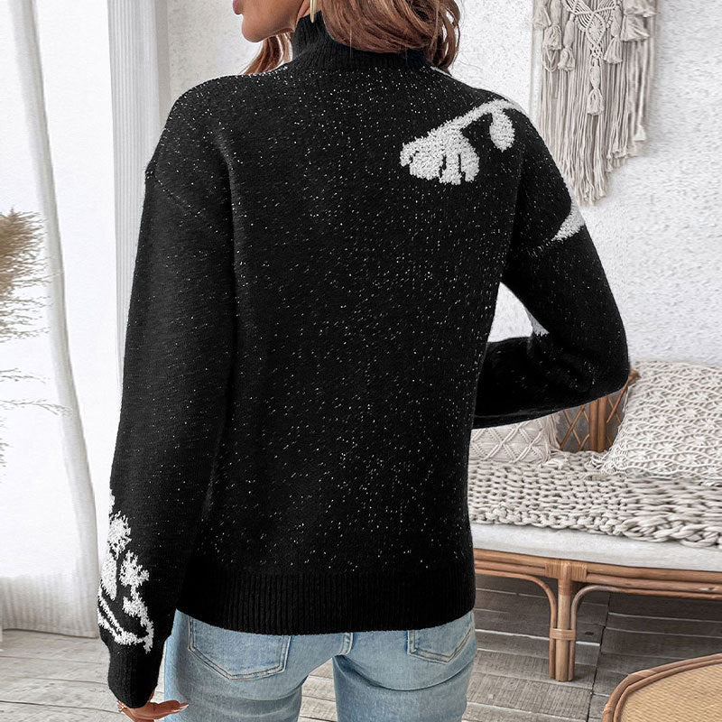 Contrast Color Jacquard Pullover Sweater