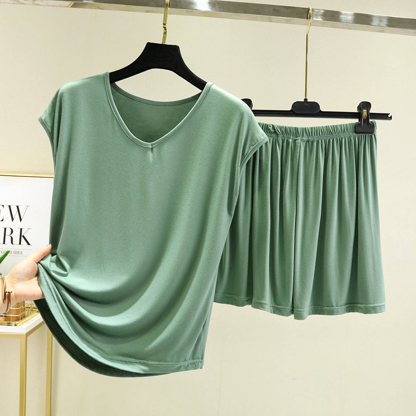 Summer Inner-layer V-neck Sleeveless T-shirt And Loose-fitting Pajama Pants Two-piece Set