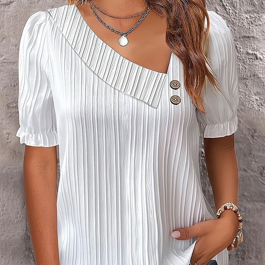 Summer Simplicity V-neck Buttons Solid Color Shirt
