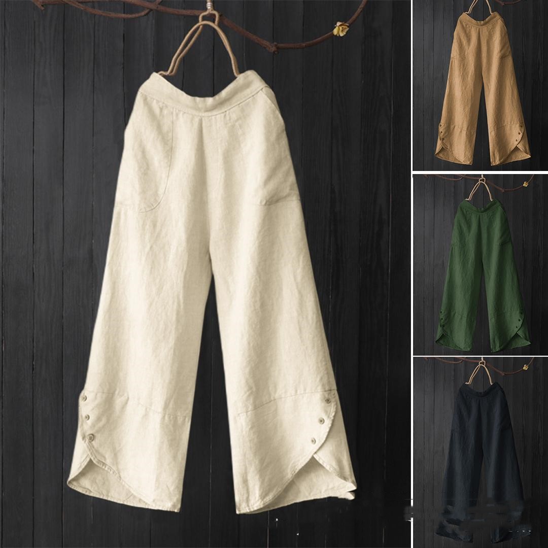 High Waist Plus Size Loose Pockets Button Women's Casual Pants