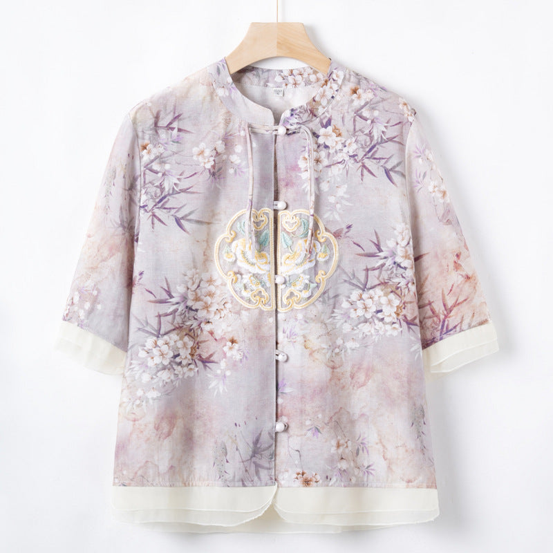 Mom New Spring And Summer Wear National Style Small Shirt Two-piece Set