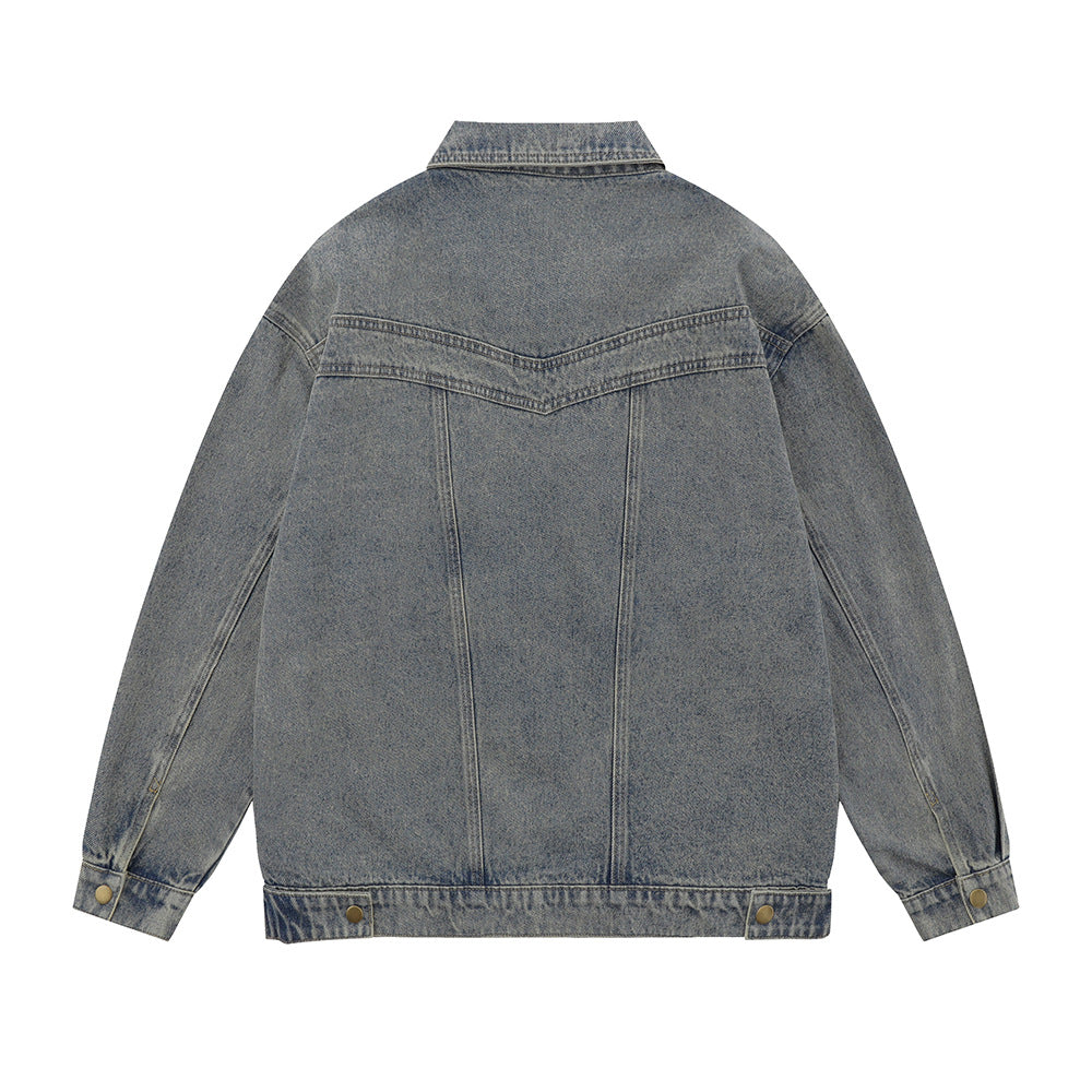 Retro Workwear Pocket Zipper Denim Clothes Jacket Spring And Autumn