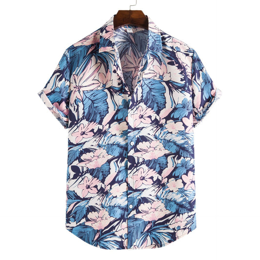 Lapel Cotton Slim-fit Printed Bamboo Shirt