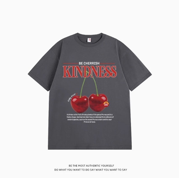 Sweet Cool Simple Letter Cherry Short Sleeve T-shirt Pure Cotton