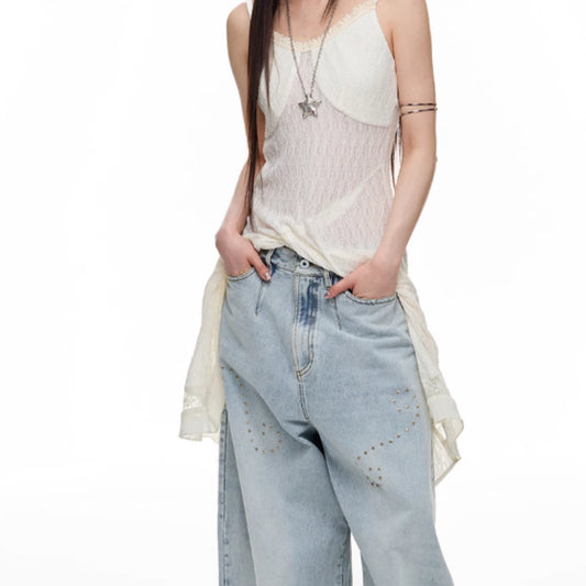 Jeans, Female Heavy Worker, Hot Stamping, Father, Doing Old