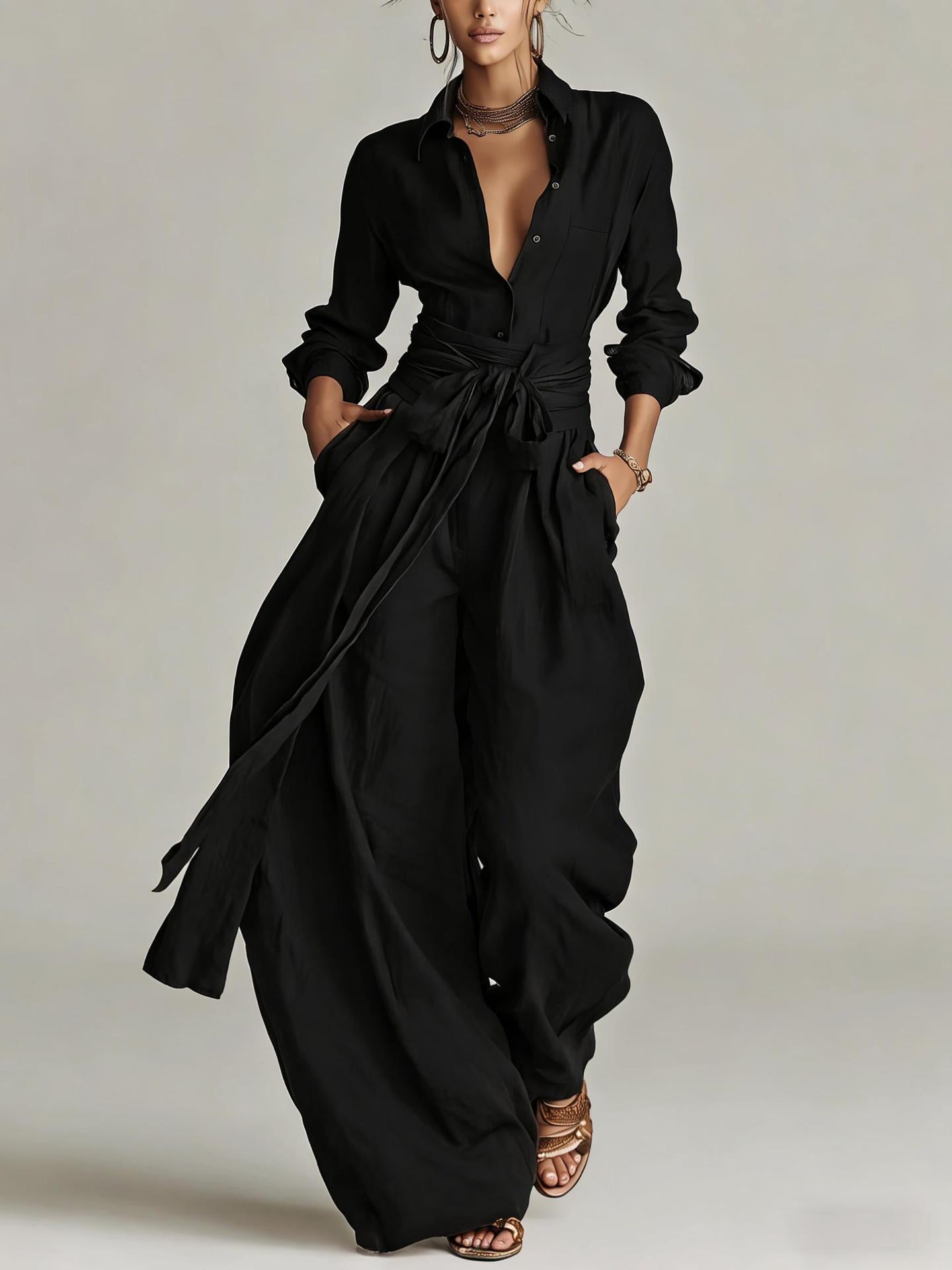 Solid-color High-waisted Short-sleeve Pants Fashion Casual Set