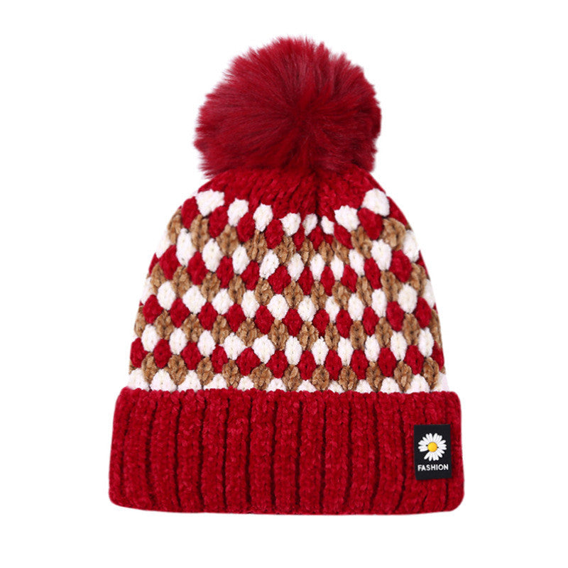 Women's Fashion Thick Warm Cute Fur Ball Knitted Hat