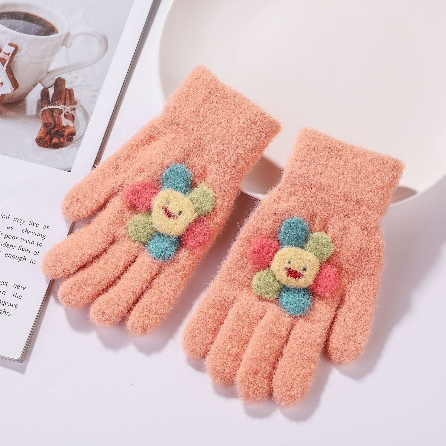 Winter New Children's Gloves Sable All Fingers Cute
