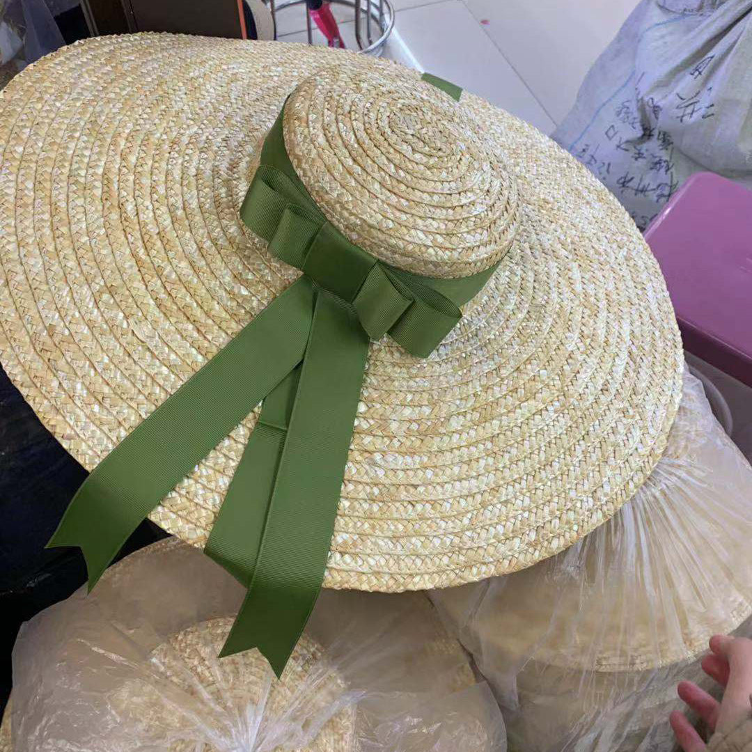 Big Brim Ribbon Bow Flat Top Straw Hat
