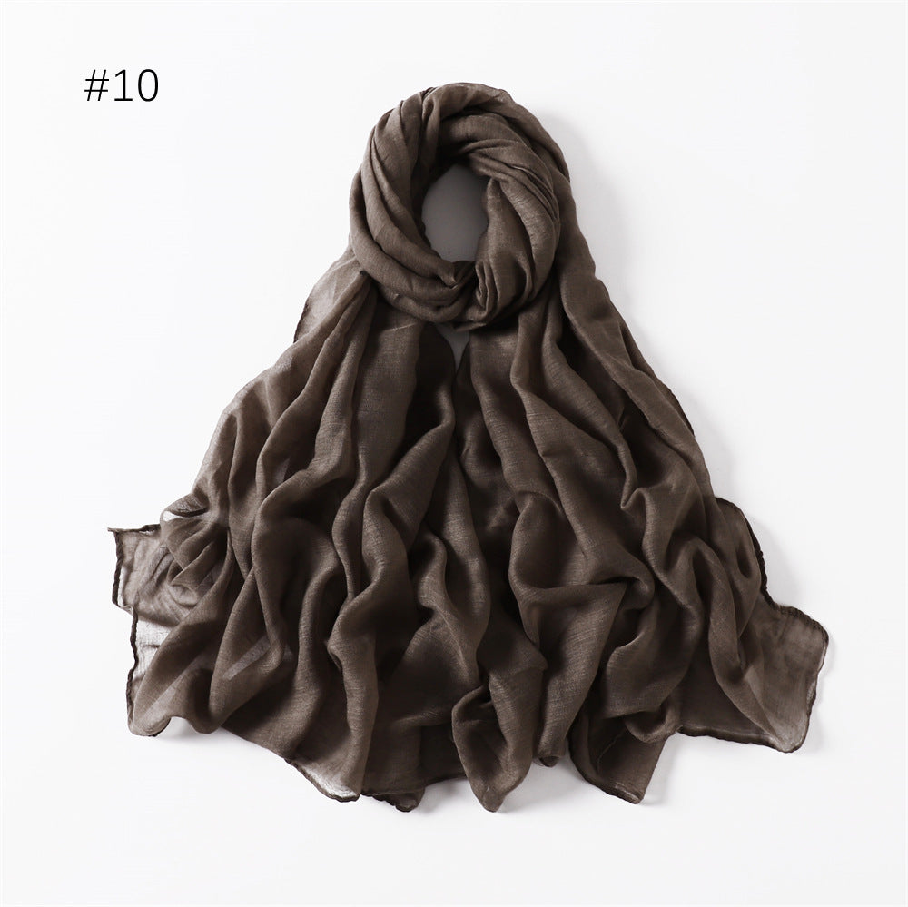 Classic Women's Pure Color Tulle Cotton And Linen Breathable Thin Scarf Silk