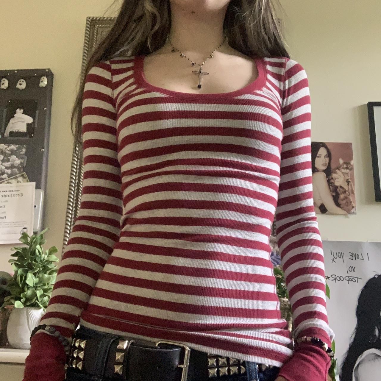 Womens Striped Crew Neck Long Sleeve Top