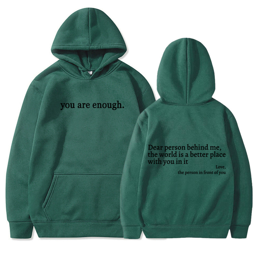 Letter Printing Drawstring Fleece-lined Hoodie