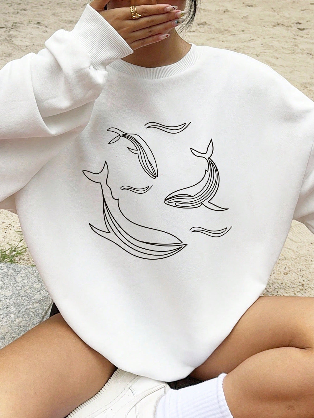 Simple Sketch Whale Fashion Casual Printed Hoodie