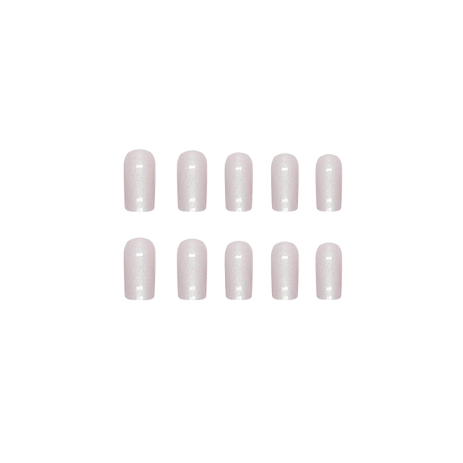 Press on Nails Medium Square Chrome Acrylic Glossy Glue on Artificial Squoval Aurora Pearl Flash Stick on False Nails with Design 24 Pcs