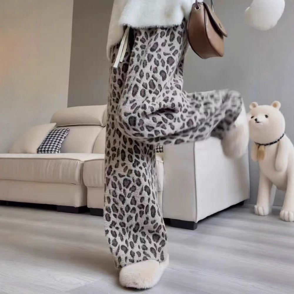 Heavy Weight Leopard Print Wide-leg Pants Spring And Autumn Women's Clothing