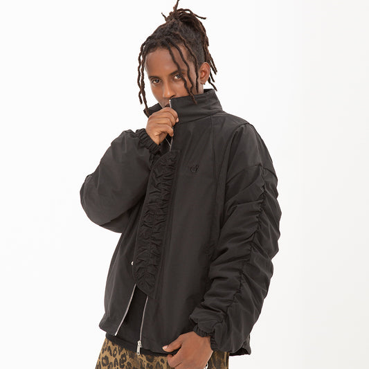 Fashion Brand Stand Collar Men's European And American Fashion Pleated Design Pleated Loose Zipper Cotton-padded Coat