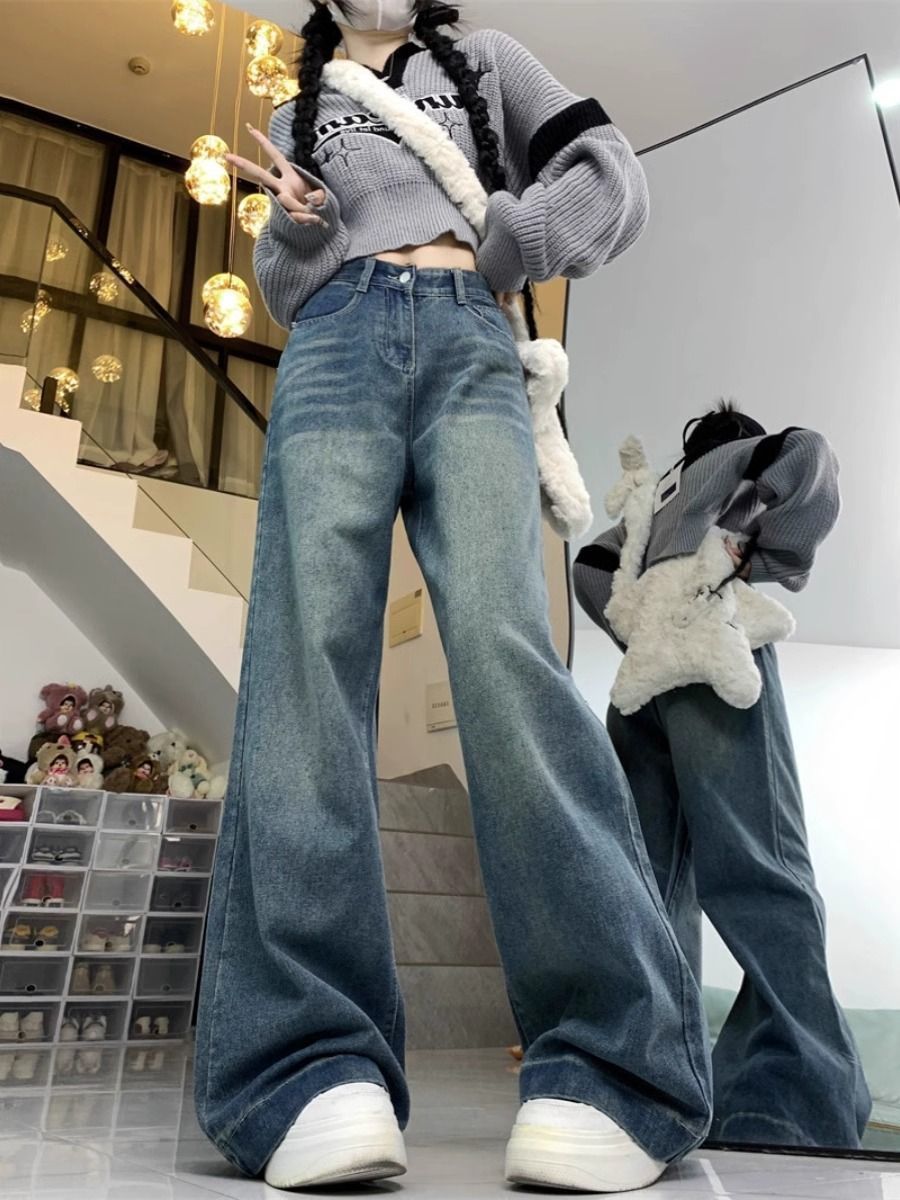 High Waist Loose And Slimming Wide-leg Straight Pants
