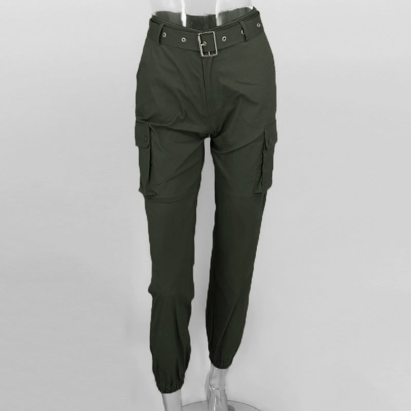 Sexy Tight-fitting Cargo High Waist And Tight Feet Trousers
