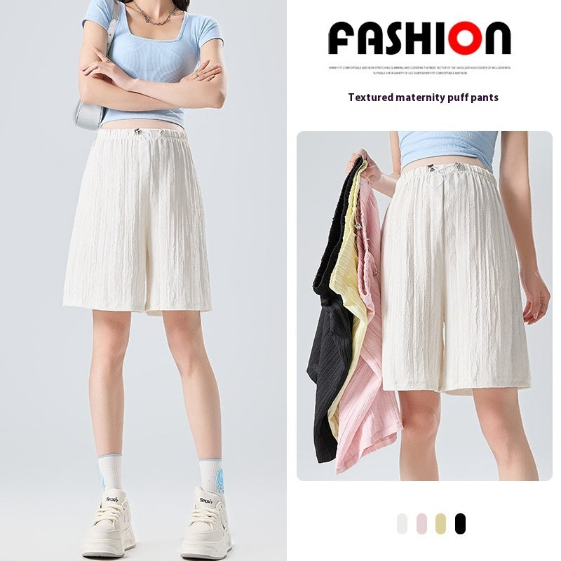 Knitted Drawstring Linen Pleated Shorts For Pregnant Women Casual