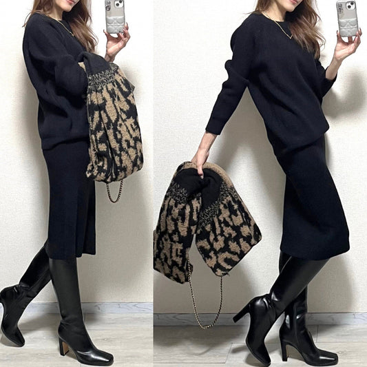 White Collar Thickness Knitted Two-piece Thermal Base Bandage Dress Suit