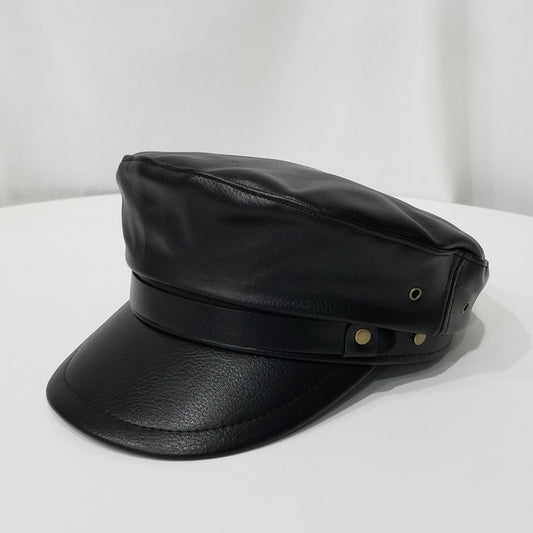 Women's Autumn And Winter Flat Top Leather Peaked Octagonal Hat