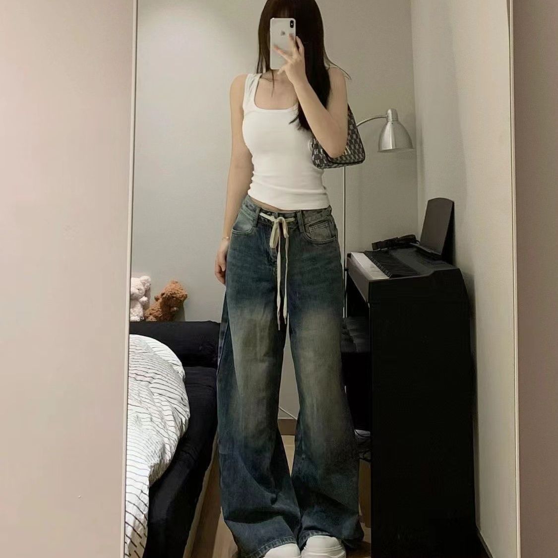 Fat Girl Retro Washed Jeans Women's Plus Size High Waist