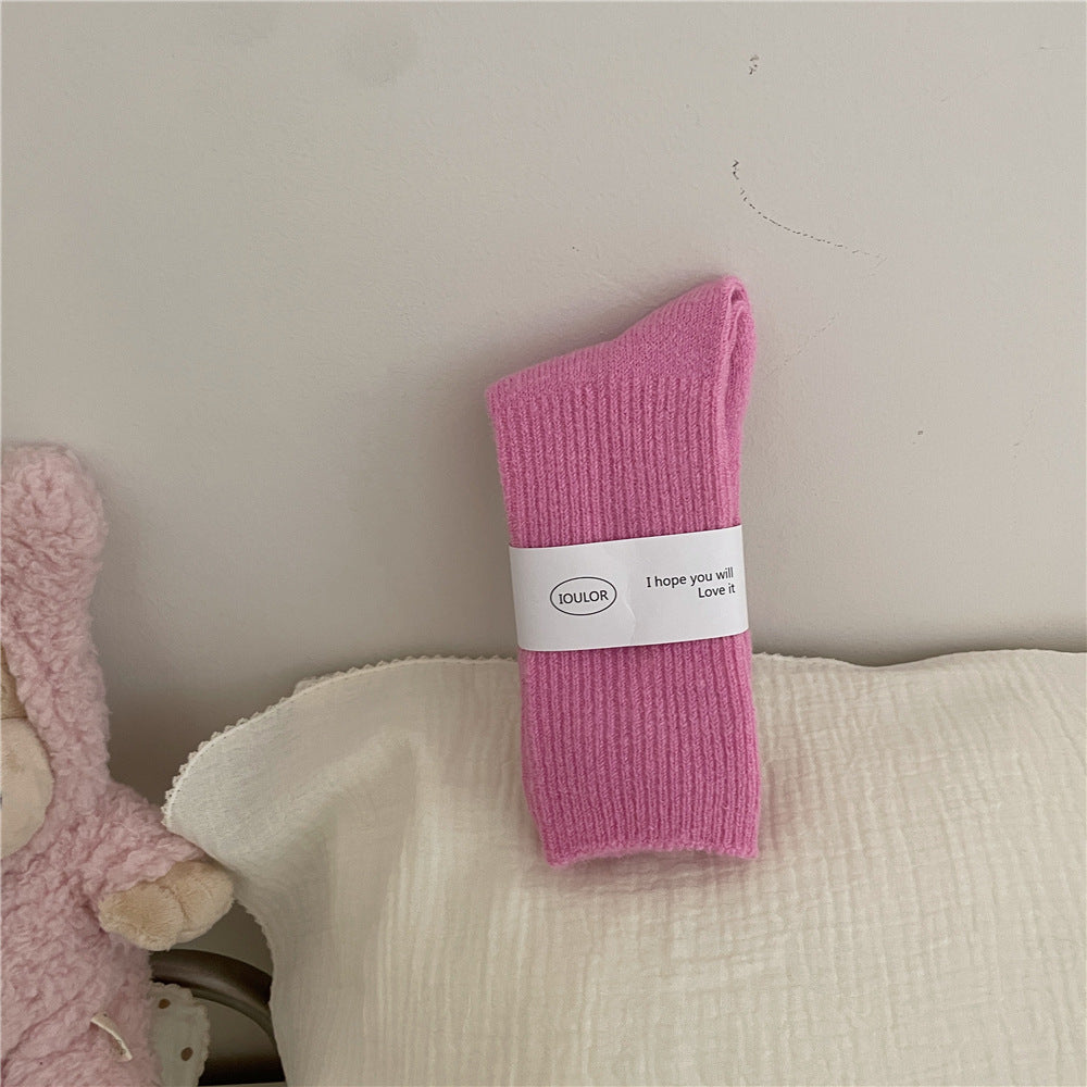 Solid-color Wool Socks Extra-thick And Warm Mid-calf Socks