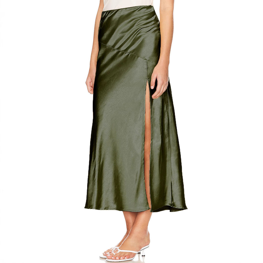 Elastic-waist Slit Maxi Skirt Sexy Patchwork Bodycon For Women