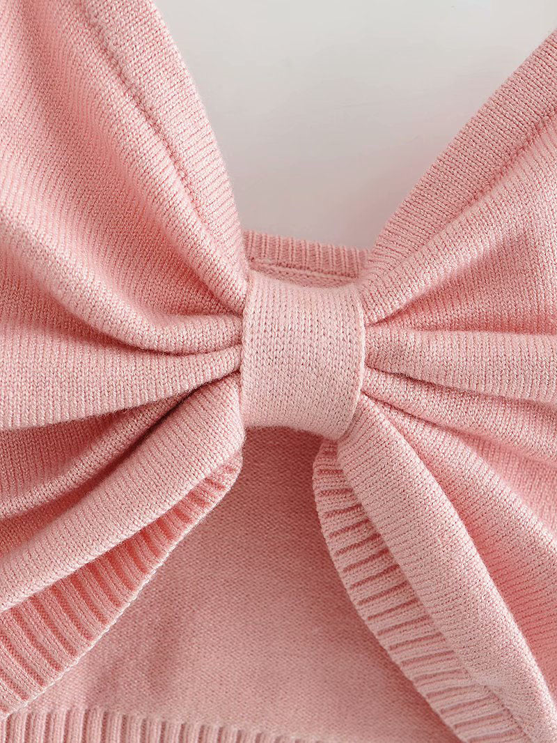 European And American Style Bow Knitted Camisole Short Design Top