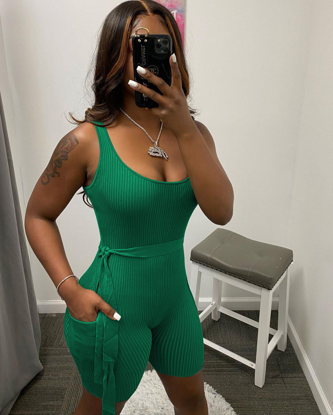 Dames Effen Kleur Pit Strip Strakke Jumpsuit Met Korte Mouwen