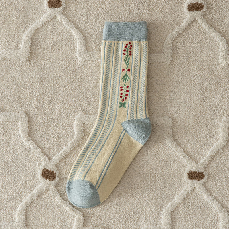 Autumn And Winter New Combed Cotton Thickened Japanese Retro Style Middle Tube Cotton Socks