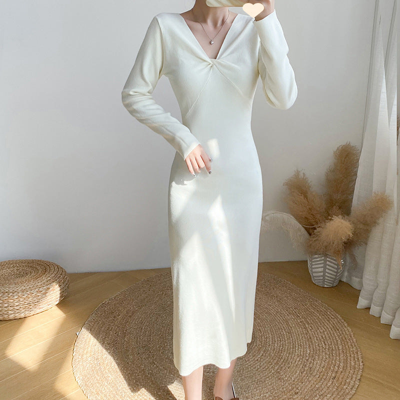 Vneck Longsleeve Knitted Bodycon Skirt