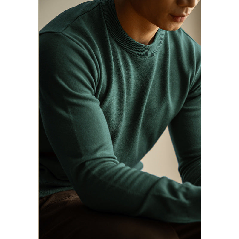 Wool Tencel Round Neck Commuter Solid Color Base Sweater