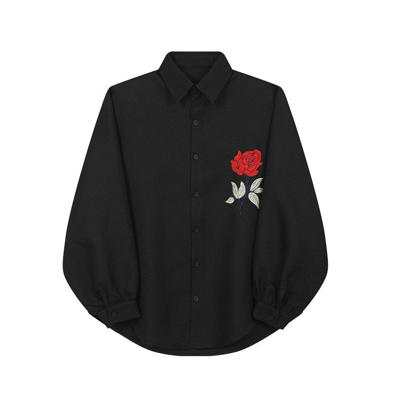 Heavy Weight Mens Shirt With An Embroidered Rose Pattern And A Textured Jacquard Weave