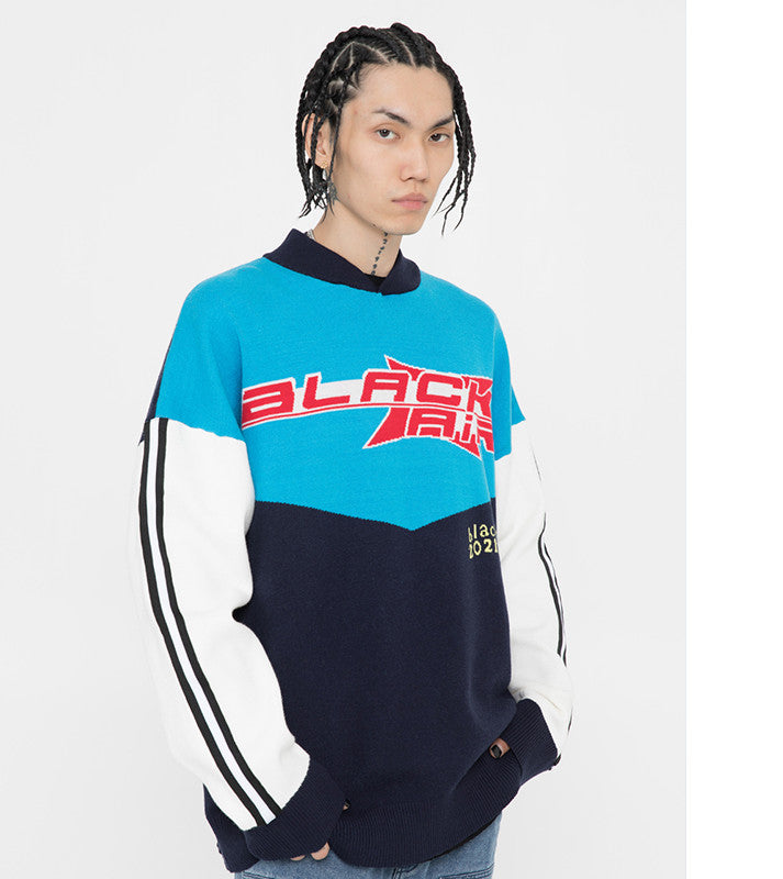 Trendy Niche Hit Color Small Neckline Loose Sweater Men