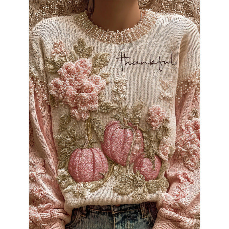Womens Christmas Top Crew-neck Sweater In Faux Wool