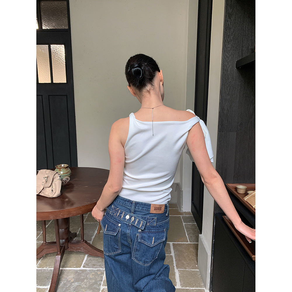 High-street Womens Jeans With A Button-adjustable Waistband