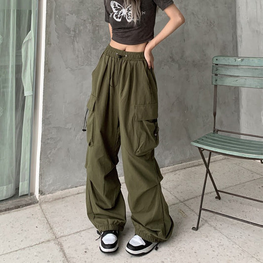 New Loose Straight Wide Leg Large Pocket Casual Retro Corset Pants