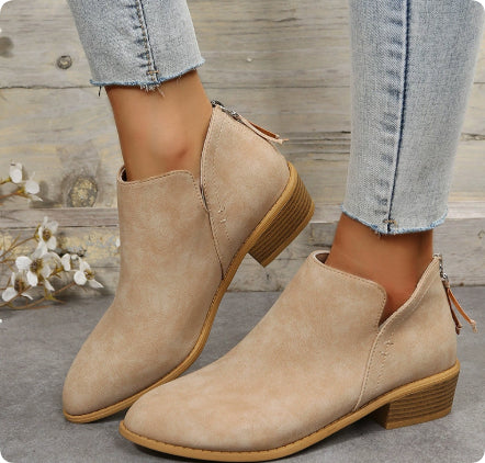 Women's Chunky Heel Zipper Back Women's Ankle Boots