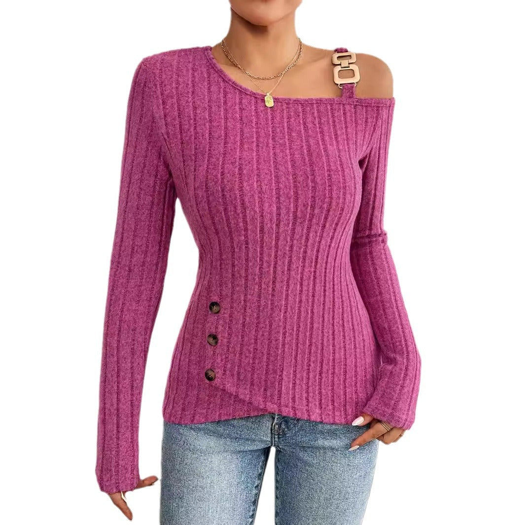 Ensfarvet afslappet off-shoulder T-shirt med asymmetrisk kant til kvinder
