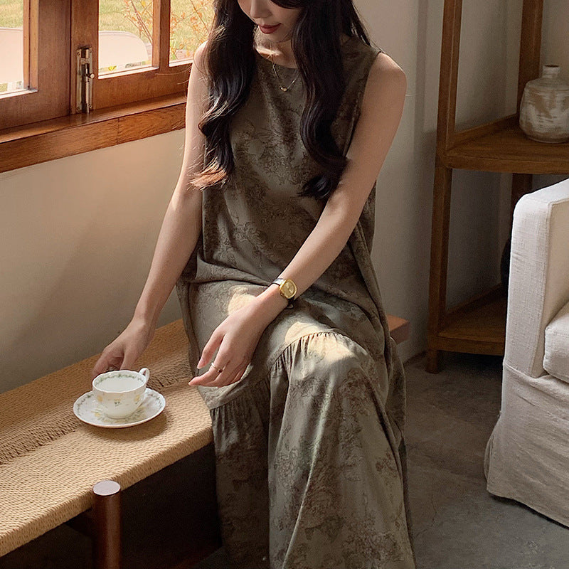 Summer Longline Korean-style Pajama Dress With Vest Style