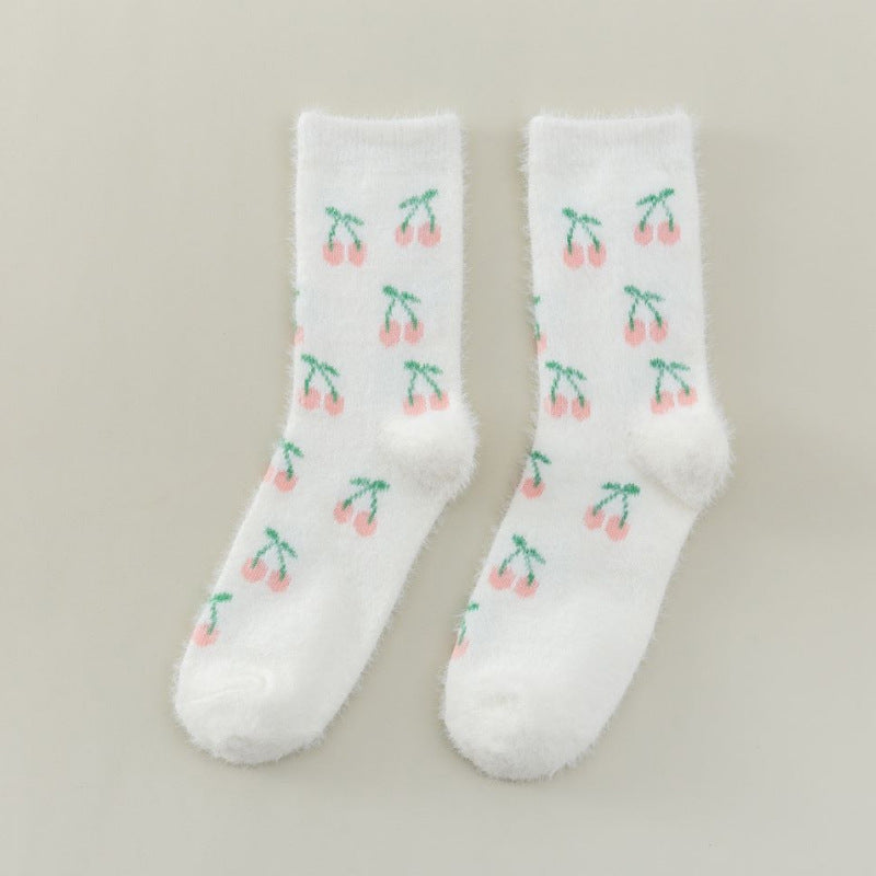 Women's Mid-thigh Fruit Socks Plus Velvet Thickening Winter Warm