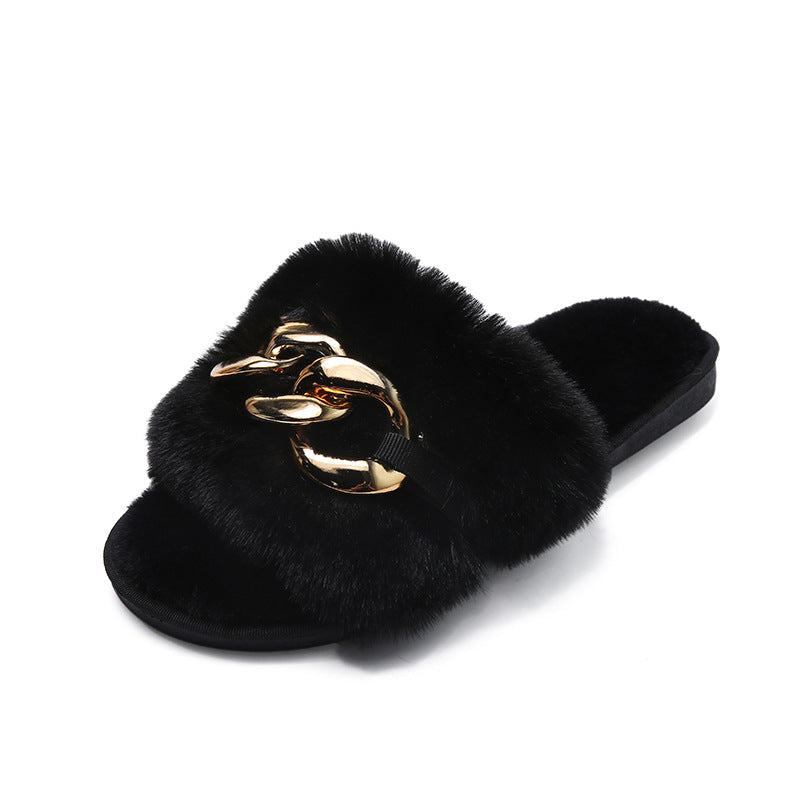 Women's Flat Bottom Home Casual Korean Style Plush Slippers