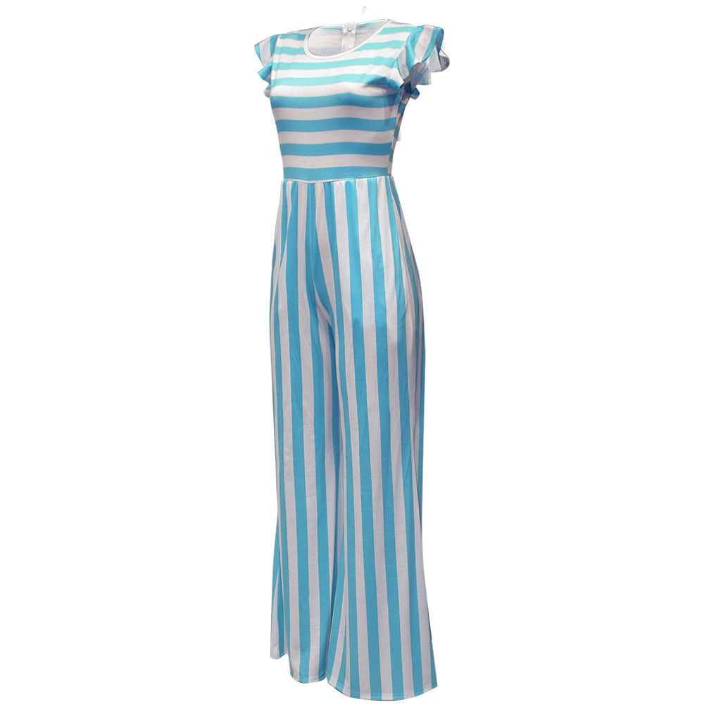 New Striped Crew Neck Sleeveless Casual Jumpsuit