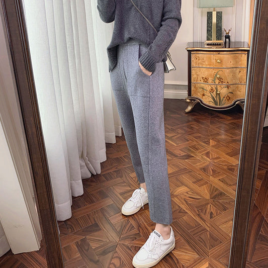 Thick Wool Knit Ladies Carrot Pants Versatile