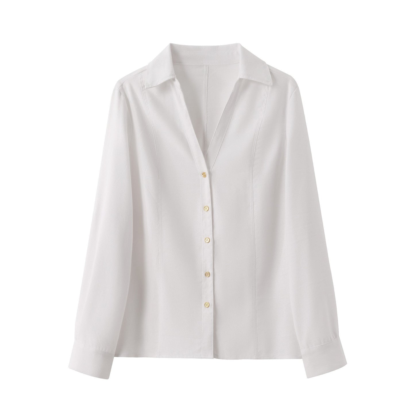 White V-neck Roll-up Sleeve Linen Blend Shirt