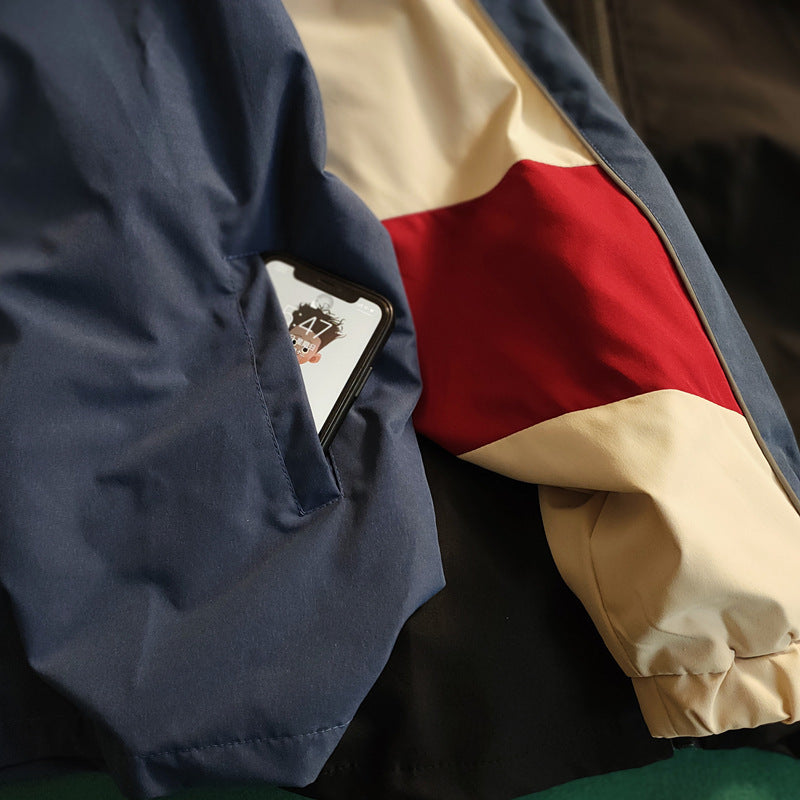 Retro Color Contrast Patchwork Baseball Jacket