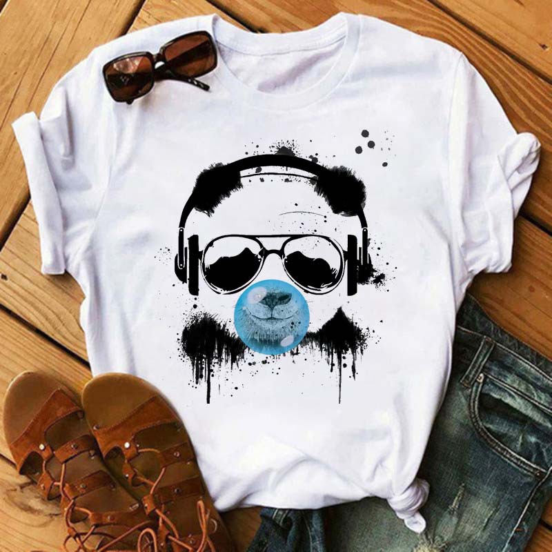 Digital Cartoon Panda Printing Round Neck Sports Short Sleeve