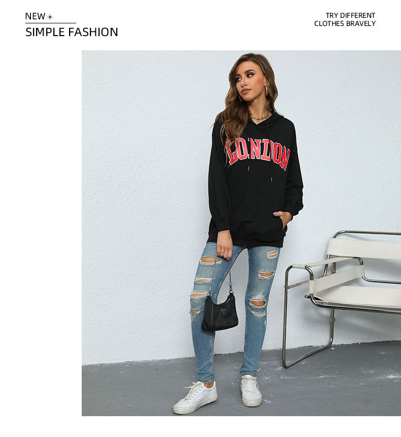 European And American Women's Clothing Hooded Letter-print Sweatshirt Leisure Pullover Hoodie