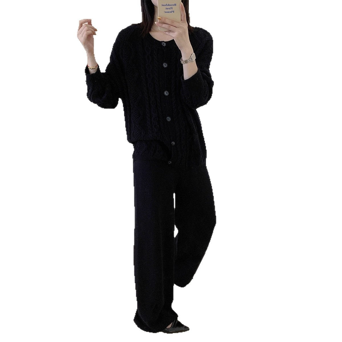 Gentle Knitted Trousers Suit Women's Sweater Cardigan High Waist Dress